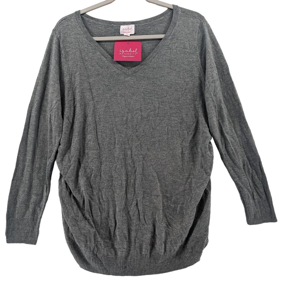 Ingrid & Isabel Maternity Sweater L‎ Gray Side Shirring Lightweight Long Sleeves
